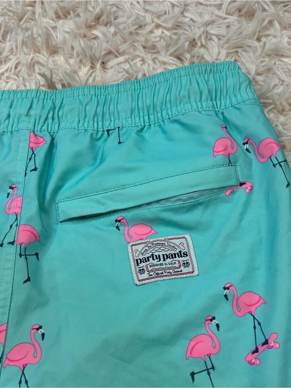 Party Pants Women's Turquoise Flamingo Print Drawstring Shorts